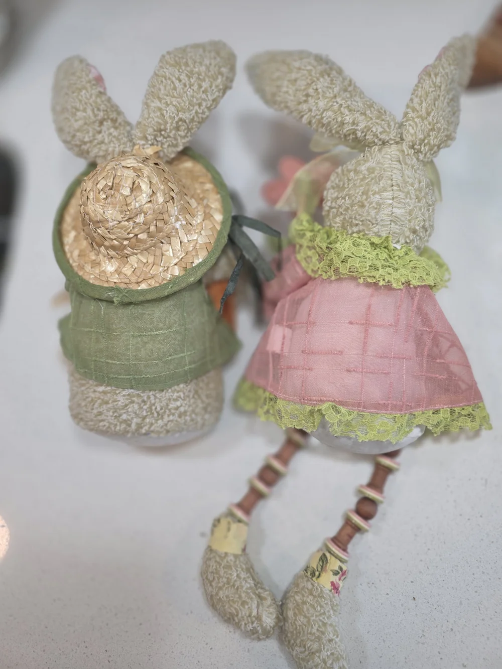 Easter Bunny Plush Pair in Pink and Cream - Decorative Home Accents